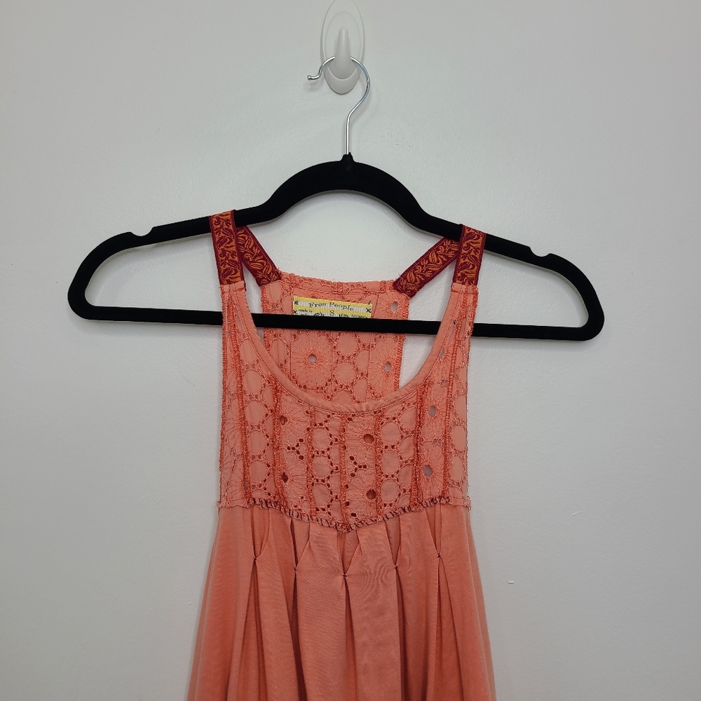 Free People Tank Top Dress Scoop Neck Tie Dye Bohemian Peach Red Size Smal - Picture 3 of 16